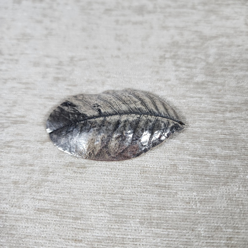 Sterling Silver Natural Leaf Pendant Stamped 925 2.5"